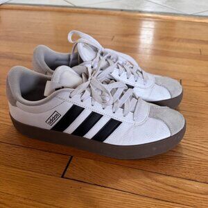 Adidas VL Court 3.0 – White & Black Suede Sneakers (Women’s 8.5)